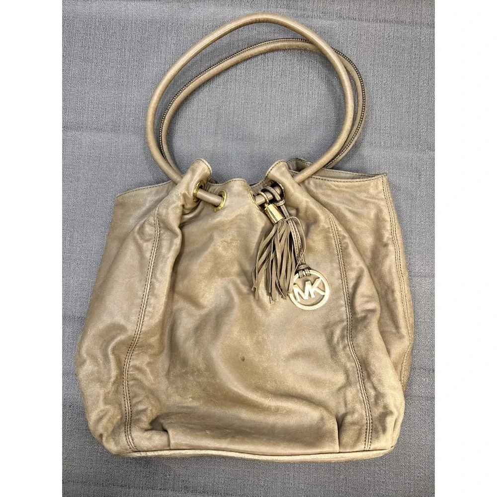 Michael Kors Gold Ring‎ Tote Shoulder Bag Taupe READ